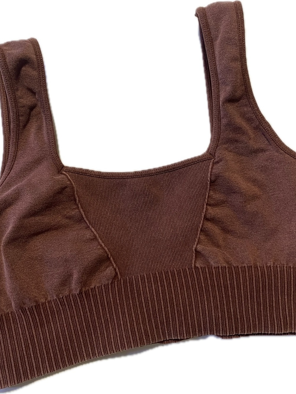 Seamless Wide-Strap Brown Ribbed Bralette